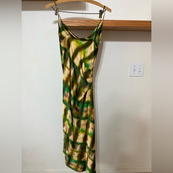 Zara Satin Effect Asymmetrical Satin Dress Size Medium Cowl Neck Multicolor - Picture 8 of 9